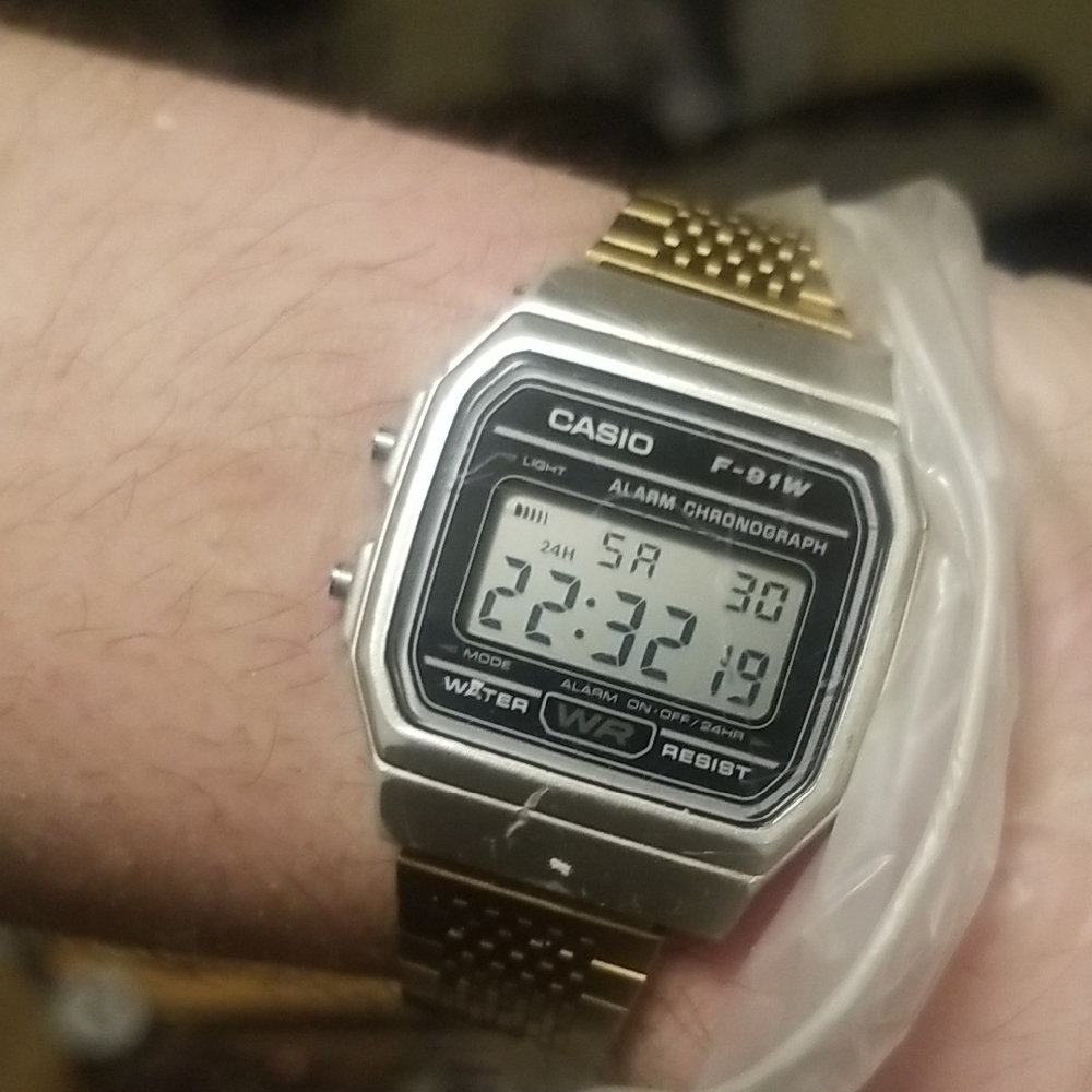 Casio F-91W Silver and Gold Digital Watch